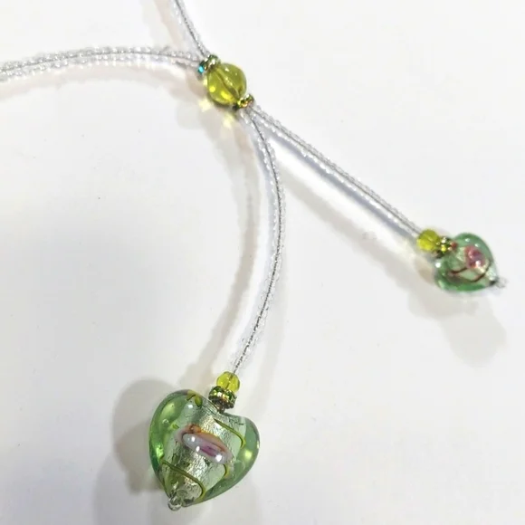 Rare! Vintage Glass Bead Heart Pendant Choker Necklace - Picture 4 of 8